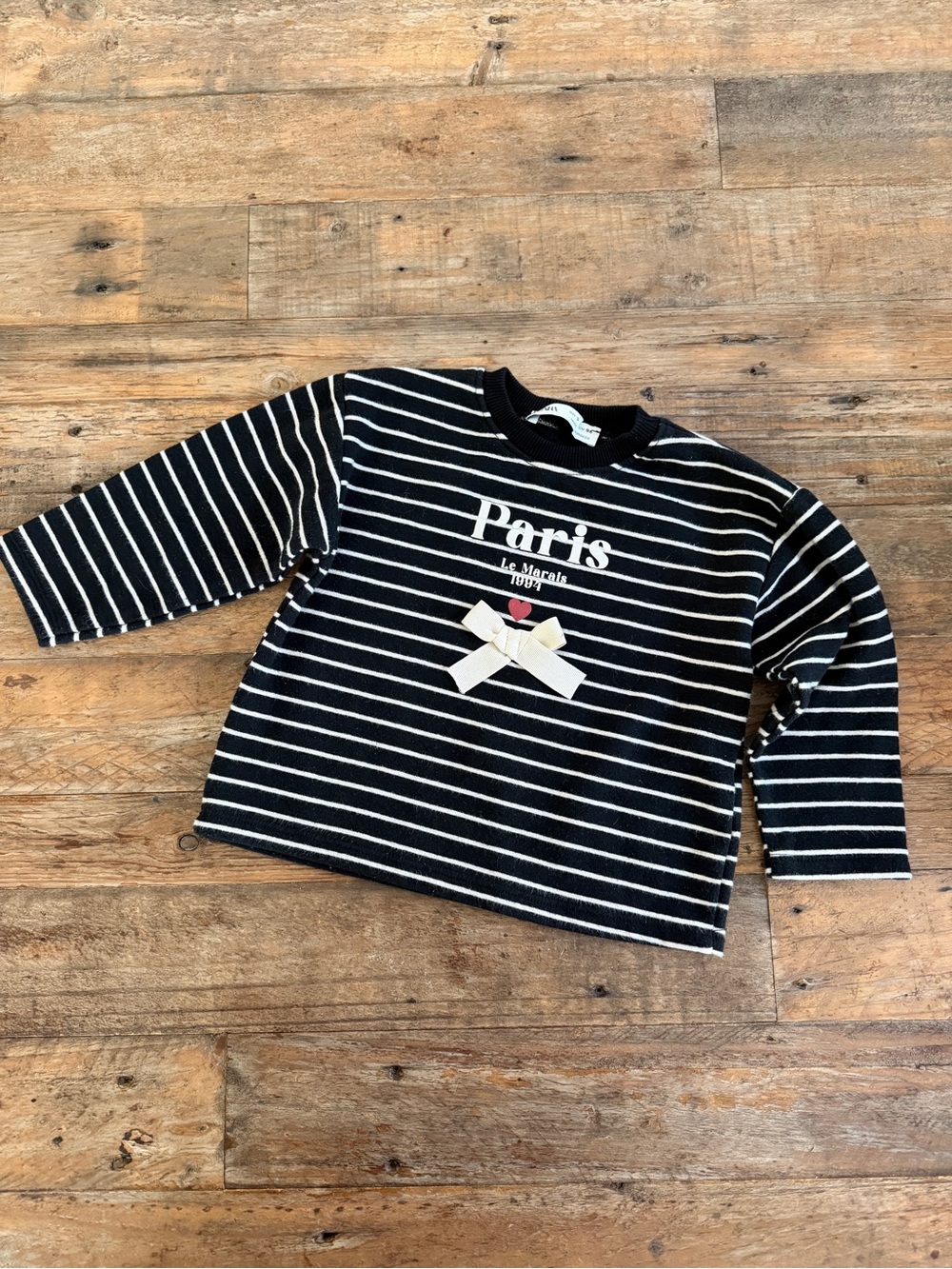 Zara Black & White Striped 'Paris' Knit Top with Bow Accent